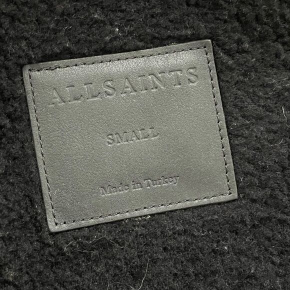 All Saints Rei Jacket Womens Small Black Shearling Sheepskin Lamb Leather Biker - Picture 10 of 16